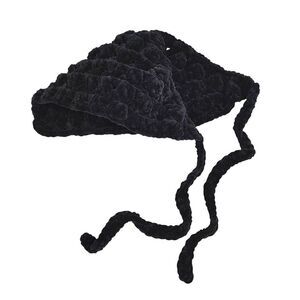 Handmade Black Chunky Wide Yarn Crochet Head Scarf Bonnet NEW